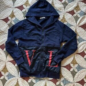 Authentic Valentino luxury navy zip hoodie with red lettering size S